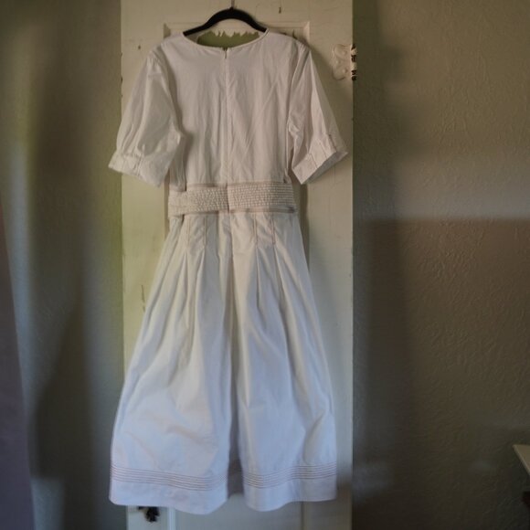 SOLD - Veronica Beard, A-Line, Short Sleeve, V-Neck, Belted, White Dress - Picture 2 of 14